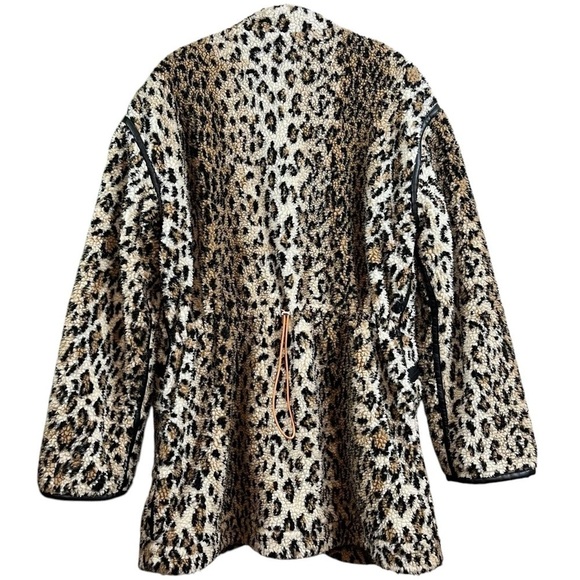 Blank NYC Fleece Leopard Print Faux Leather Trim Coat Jacket Beige Tan Sz Small - Picture 5 of 13